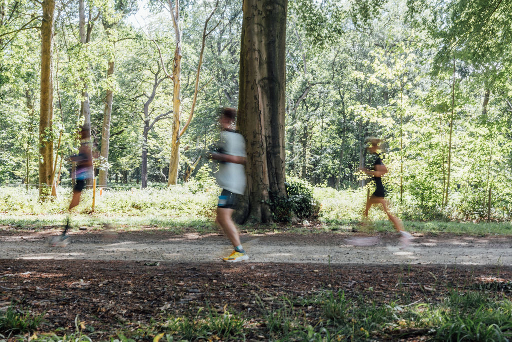 Trekkers running in a blurry image